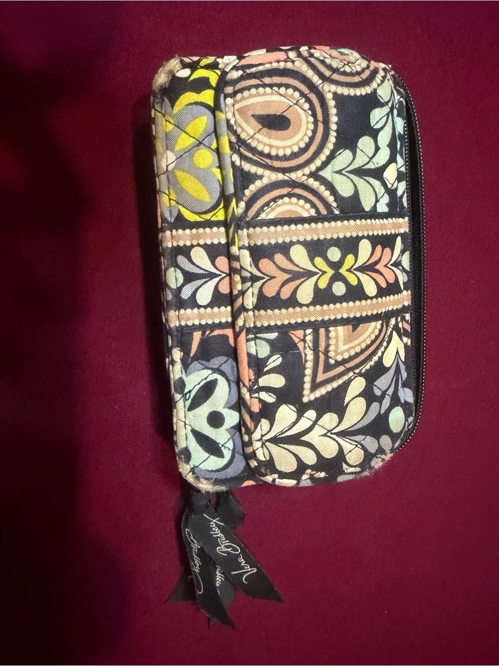 Nicole Miller Floral Quilted Zip Wallet - Black Multi